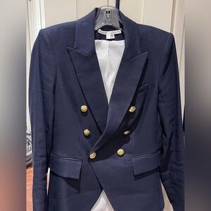 Veronica Beard Miller jacket in navy blue linen with gold buttons size 6